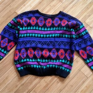 Jordache Multicolor Geometric Sweater Retro